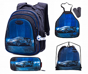 Школьный ранец с пеналом, мешком и фартуком SkyName Full R2-181