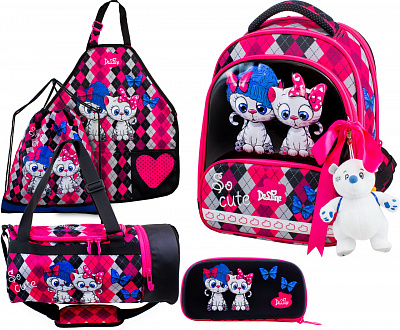 Школьный ранец DeLune Full-set 9-124 + мешок + жесткий пенал + спортивная сумка + фартук для труда + мишка  - Фото 1